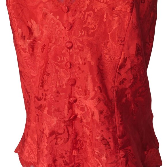 Victorias Secret Gold Label Red Satin Brocade Teddy One Piece M Valentines Bows - Picture 7 of 13